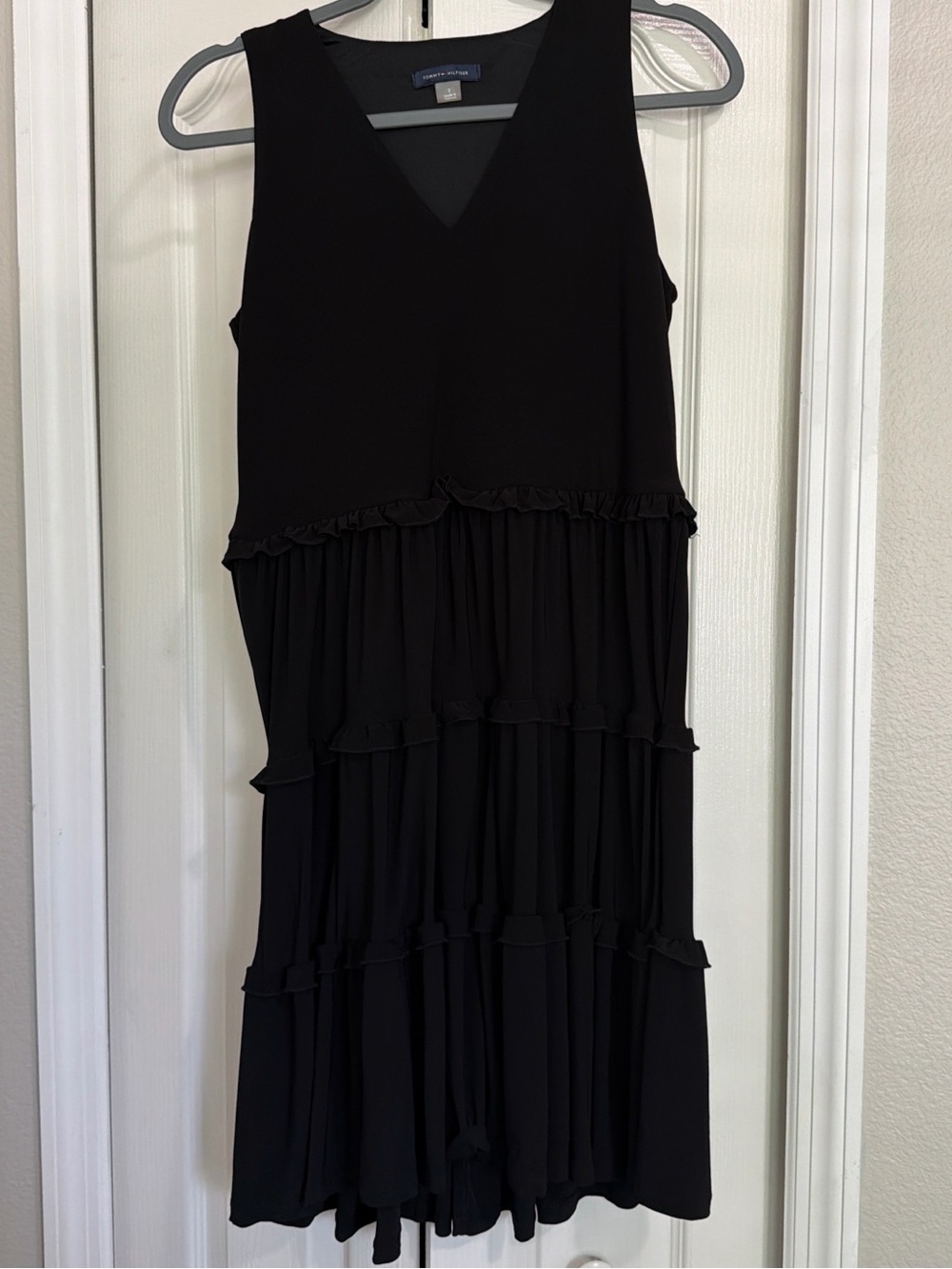 Tommy Hilfiger Black Sleeveless Tiered V-Neck Mini Dress